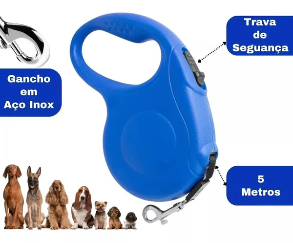 Coleira Guia Retrátil para Cachorros Pequenos e Médios (5 Metros)