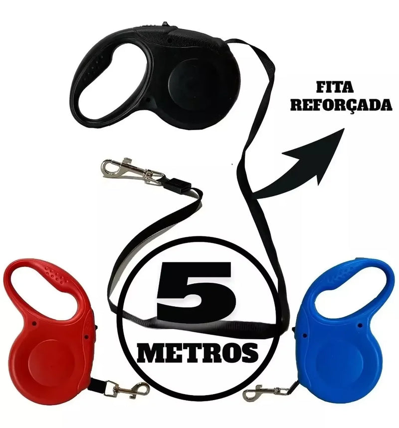 Coleira Guia Retrátil para Cachorros Pequenos e Médios (5 Metros)