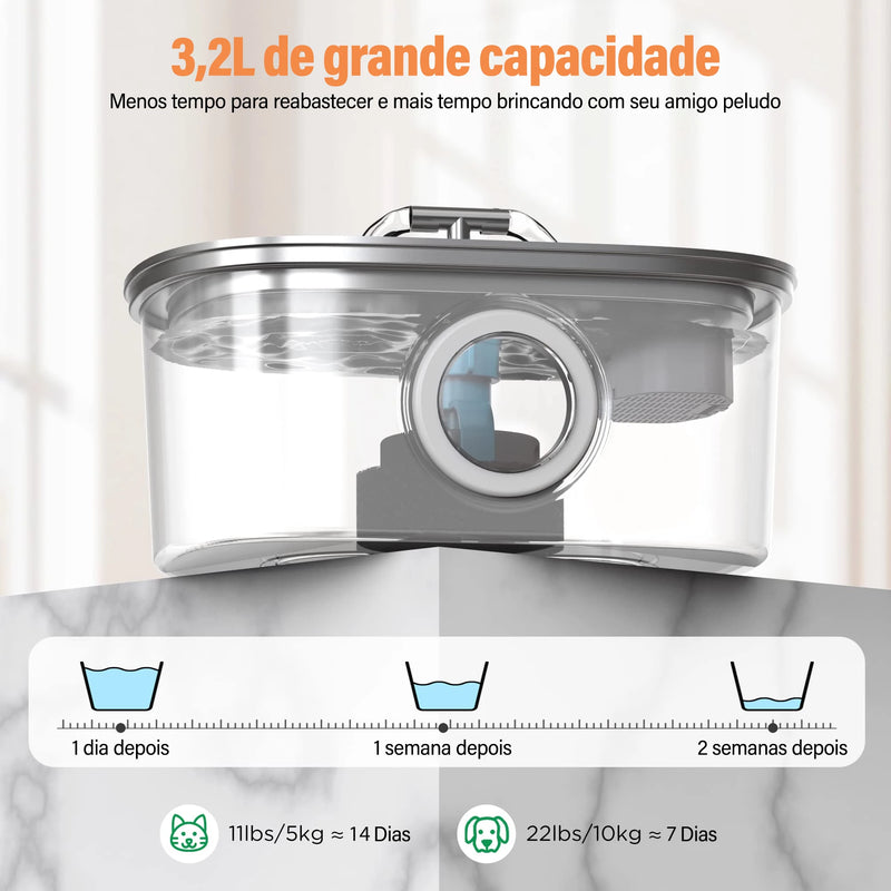 Bebedouro automático para gatos de 3,2L, aço inoxidável