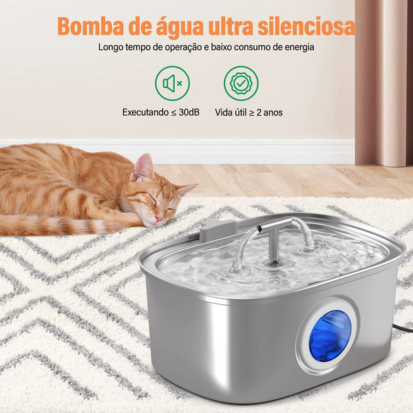 Bebedouro automático para gatos de 3,2L, aço inoxidável