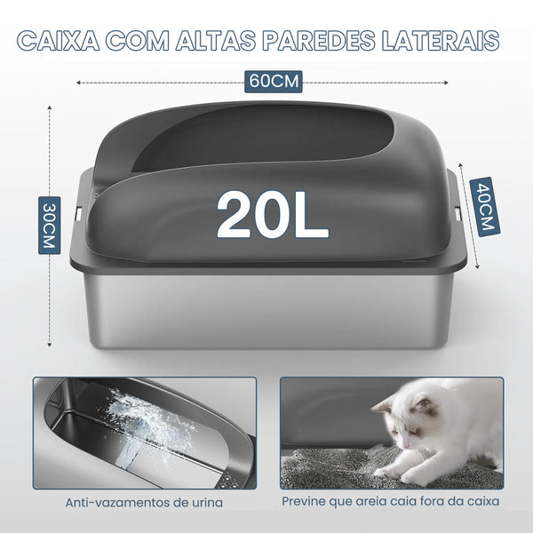 Caixa de areia para gatos de grande capacidade Semi-fechada em aço inoxidável