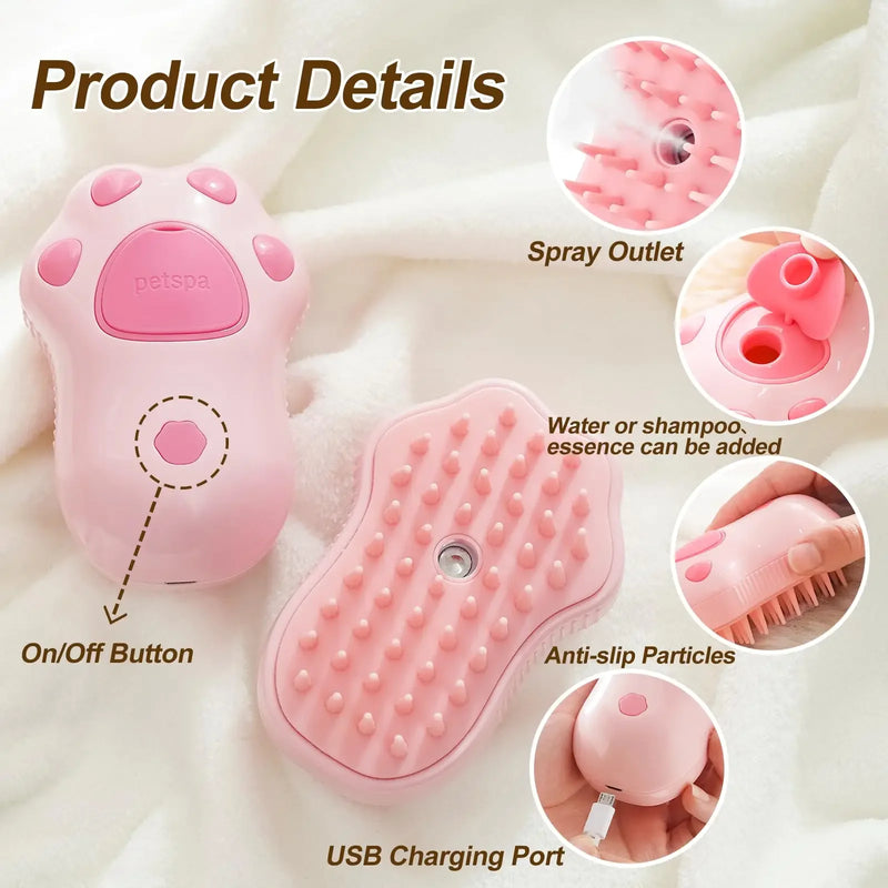 Escova 3 em 1 para Pets com Vapor e Massagem