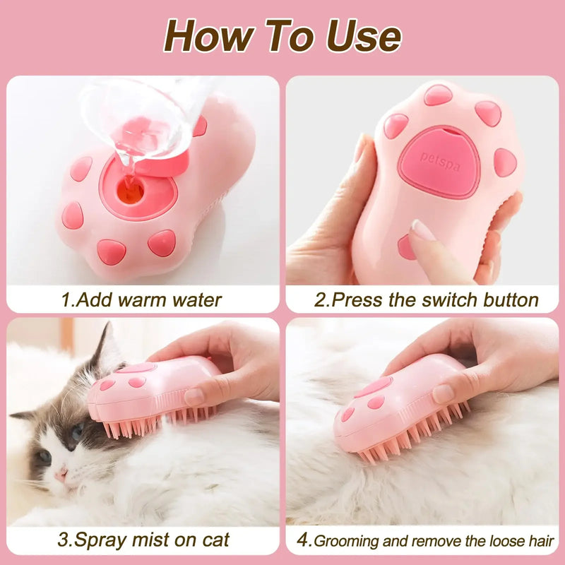 Escova 3 em 1 para Pets com Vapor e Massagem