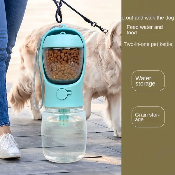 Garrafa 2 em 1 para Pets – Água e Ração em um Só Lugar!