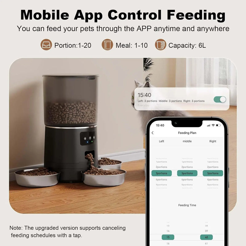 Comedouro inteligente (APP) de aço inoxidável para três refeições